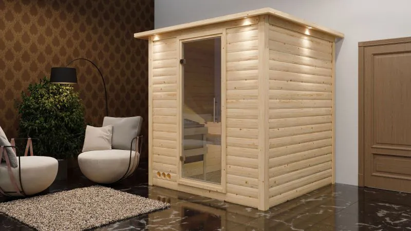 Sauna "Jonna" mit Klarglastür und Kranz - Farbe: Natur - 224 x 210 x 206 cm (B x T x H)