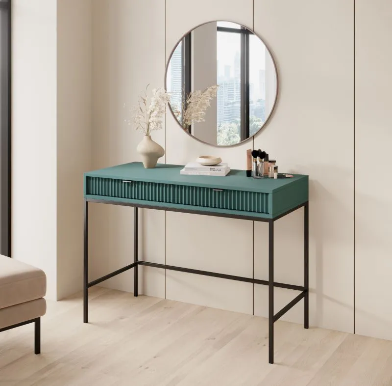 Moderner Schreibtisch mit zwei Schubladen Worthing 19, Farbe: Grün / Schwarz - Abmessungen: 78 x 104 x 50 cm (H x B x T)