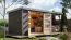Holz Gartenhaus Anbaudach mit metallverstärkte-Ecken, Fichte terragrau/graualuminium, Trapezblechdach witterungsbeständig, Doppelflügeltür, 6,35 m²