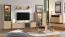 Wohnzimmer Komplett - Set A Zvesdara, 6-teilig, Farbe: Eiche Artisan / Schwarz, zwei Vitrinen, ein TV-Schrank, ein Wandregal, eine Kommode, ein Couchtisch, ABS-Kanten