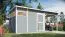 Gartenhaus Kiel 03 mit Anbaudach inkl. Fußboden, Hellgrau lackiert - 19 mm Elementgartenhaus, Nutzfläche: 7,70 m², Flachdach