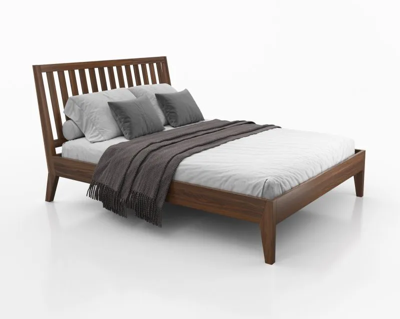 Doppelbett / Gästebett Engordany 08 | Buche Vollholz massiv | lackiert | Liegefläche: 160 x 200 cm | Farbe: Walnuss | mit hoher Kopfstütze | ästhetisches Design