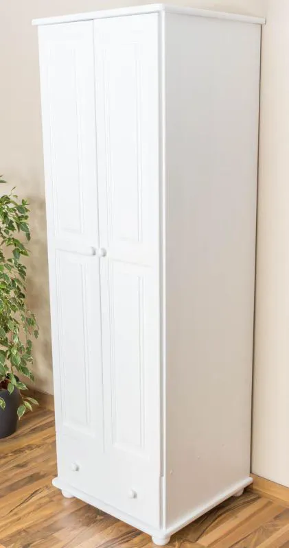 Garderobenschrank weiß schmal, Kiefer Massivholz - Abmessung 195 x 65 x 59 cm Abbildung