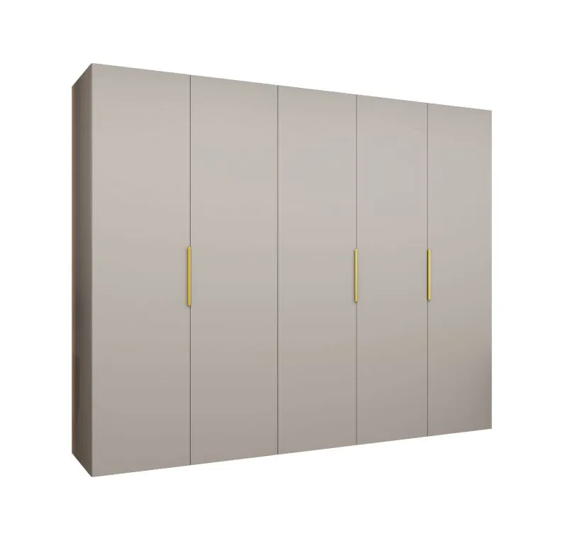 Kleiderschrank / Drehtürenschrank Korab 44, Farbe: Kaschmir, Griffe: Gold, drei Fächer, 2,5 Meter breit, drei Kleiderstangen, Soft-Close-Funktion, fünf Türen