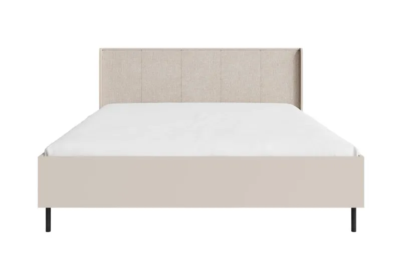 Doppelbett / Gästebett | Farbe: Beige mit Holzstruktur | gepolstertes Kopfteil | Liegefläche: 160 x 200 cm | inkl. Lift up Lattenrost | Beine: Metall