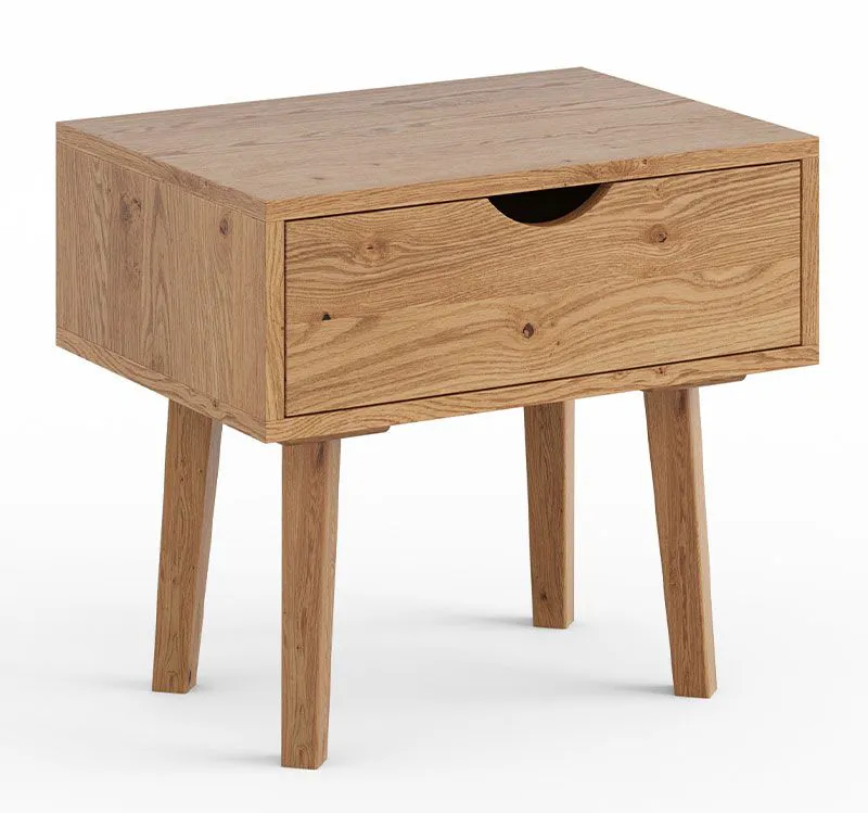 Nachtkästchen Minnu 09 aus Wildeiche, massiv, geöltes Holz, 1 Schublade mit integriertem Soft-Close-System, minimalistisch, 50 x 55 x 40 cm, stilvoll