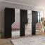 Drehtürenschrank | 3 Spiegeltüren | Farbe: Schwarz | 3 Fächer | 3 Kleiderstangen | Soft-Close-Funktion | Griffe: Schwarz | Maße: 300 x 52 x 202 cm | Kleiderschrank | ABS-Kanten