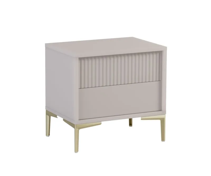 Nachtkommode Chabrey 03 mit 2 Schubladen in push-to-open Funktion, 51,5 x 53,5 x 38 cm, Farbe: Beige, Füße aus Metall in Gold, ABS Kantenschutz