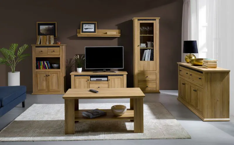 Wohnzimmer Komplett - Set "Matam", 6-teilig, Farbe: Eiche