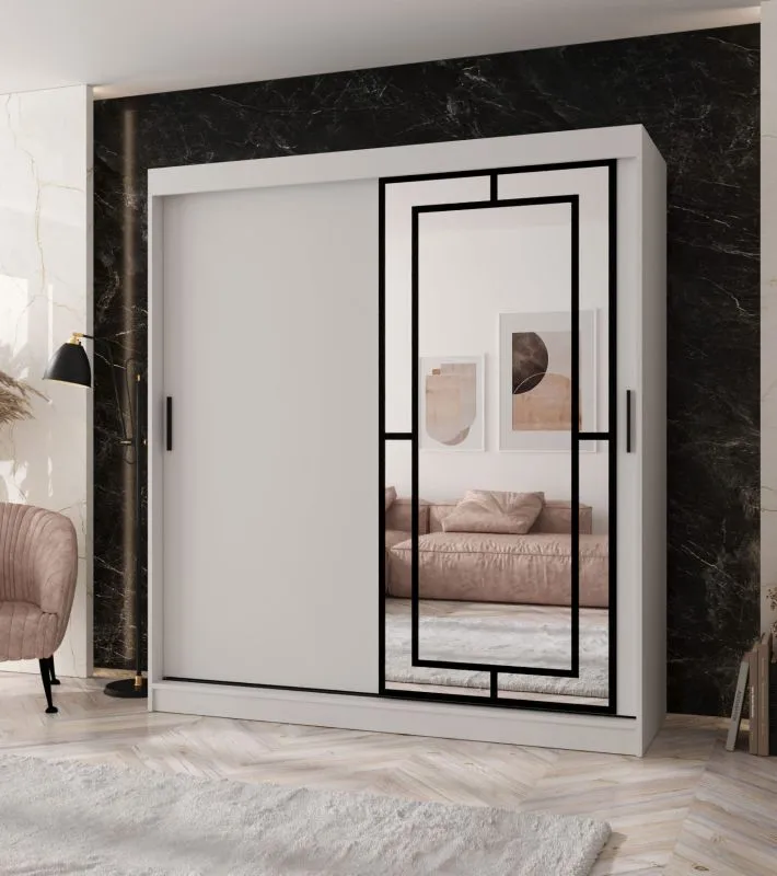 Schiebetürenschrank | Weiß Matt | 10 Fächer | 2 Kleiderstangen | hochwertig Verarbeitet | 180 x 62 x 200 cm | Kleiderschrank | Spiegeltür | modernes Design