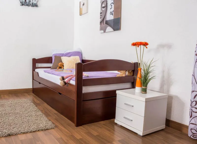 Buche Stauraumbett Bettgestell 90 x 200 cm Dunkelbraun Abbildung