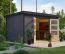 Holz Gartenhaus aus nordischer Fichte, terragrau/anthrazit, Trapezblech-Pultdach wetterfest, Doppelflügeltür große Lichtausschnitte, 3,60 × 2,40 m
