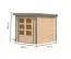 Gartenhaus aus Holz, Fichte natur, metallverstärkte Ecken, graualuminium Trapezblechdach, Zylinderschloss, Pultdach 2,09x2,13m, große Lichtausschnitte