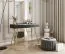 Wohnzimmer - Set F Horsham, 3-teilig, Farbe: Schwarz, Push-to-open Funktion, eine schmale Kommode, ein Sideboard, ein Schminktisch, ABS-Kanten, Beine: Gold