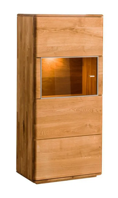 Vitrine Lencois 26, Farbe: Natur, Eiche massiv geölt und gebürstet, Türanschlag links – Abmessungen: 136 x 62 x 39 cm (H x B x T)