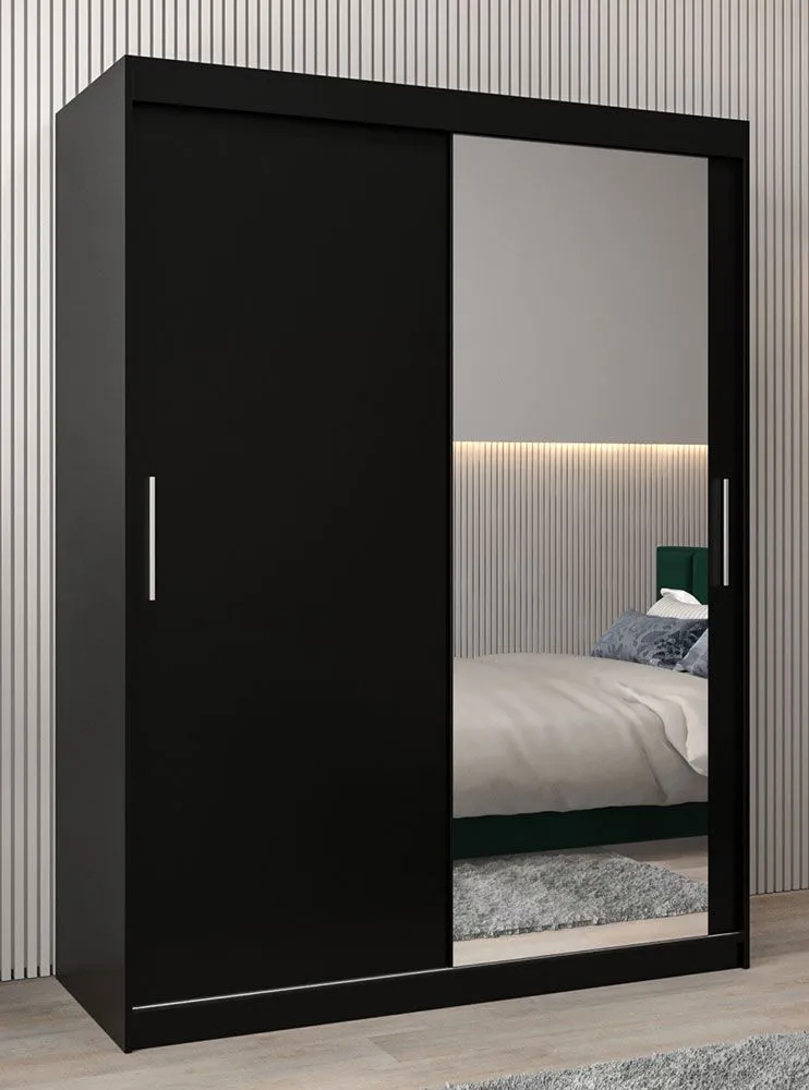 Kleiderschrank schwarz, Türen Anzahl 2, Höhe (cm) 200, Länge/Tiefe (cm) 150, Breite (cm) 62, Material Laminierte Spanplatte, Farbe Schwarz, Kleiderschrank schwarz