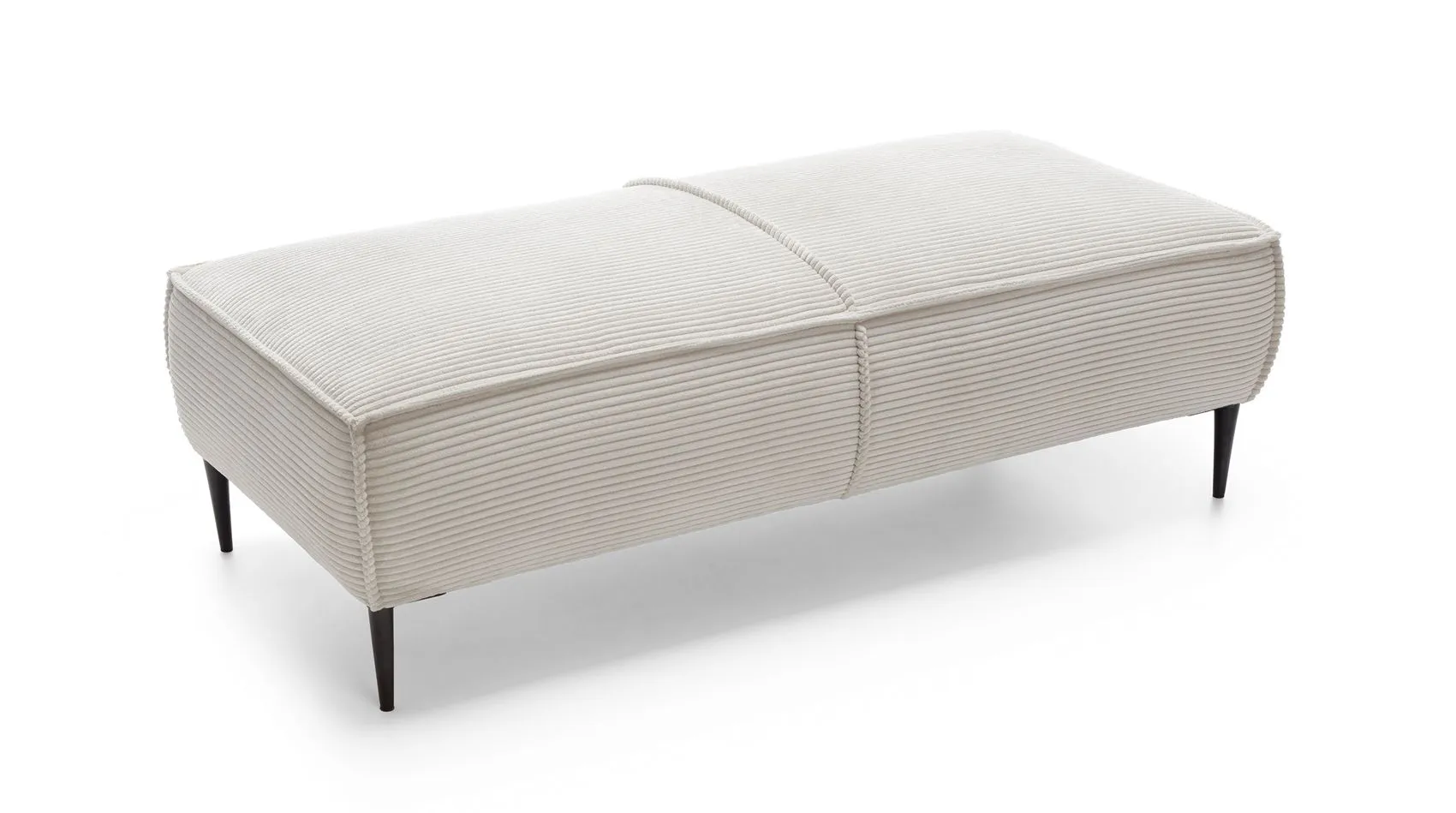 Großer Hocker Barlby 03 mit Cord-Stoff Bezug, Wellenfederung, Farbe: Beige, pflegeleicht, Maße: 44 x 140 x 65 cm, modernes Design, Wohnzimmer