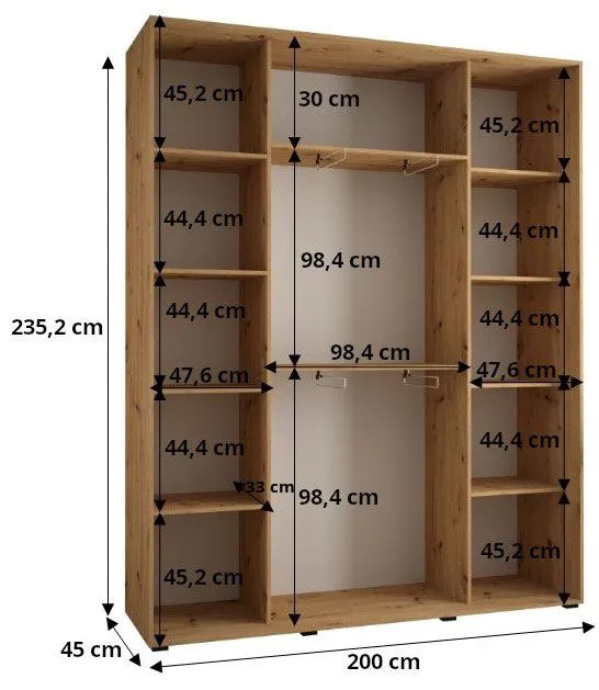 Kleiderschrank Tharo mit Schiebetüren, Weiß/Schwarz gehalten, modern, viel Stauraum, auch für Wohnzimmer geeignet, Anti Staubbürsten, 235,2 x 200 x 45 cm