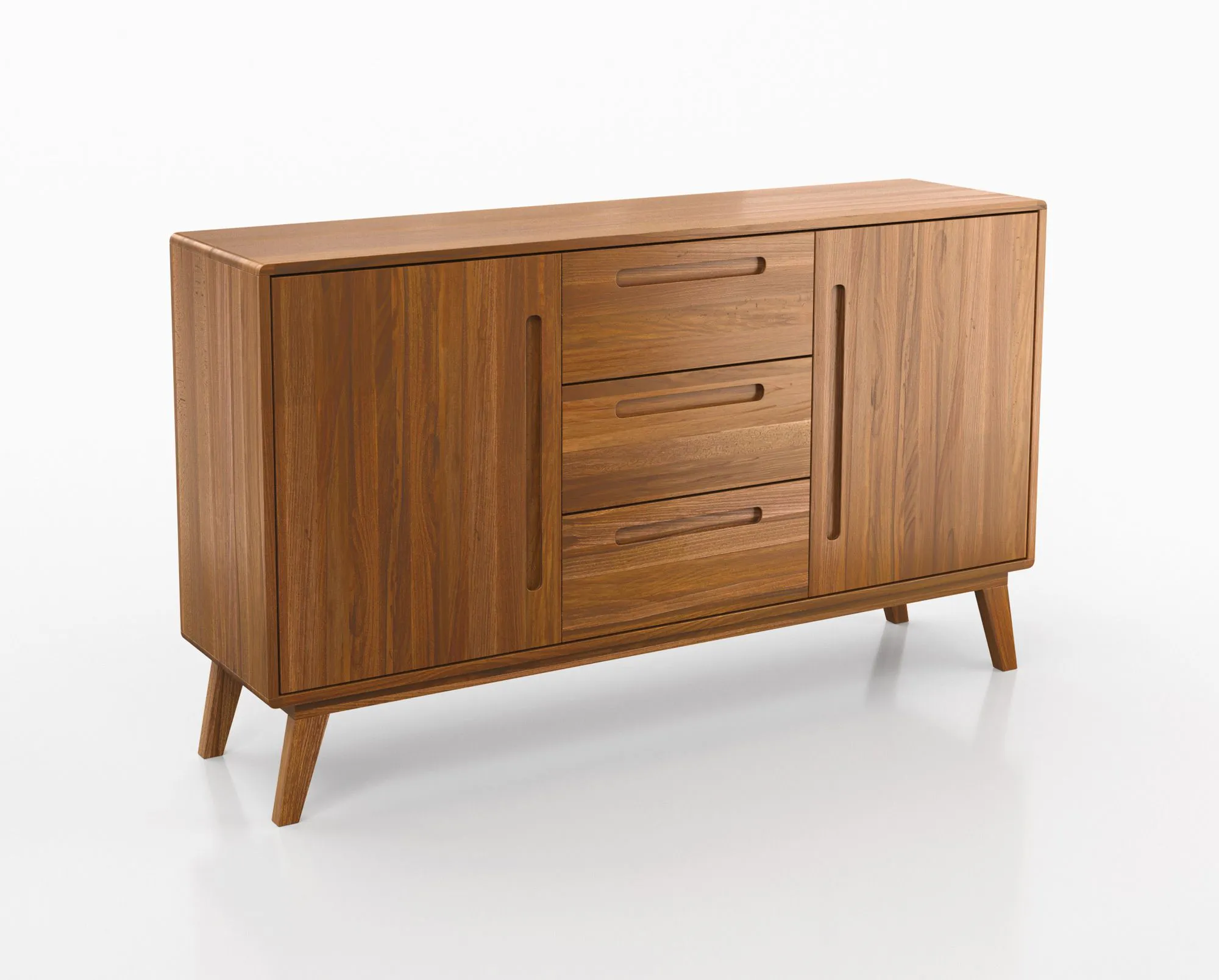 Sideboard / Kommode Engordany 03 | Buche Vollholz massiv | Farbe: Eiche Rustikal | lackiert | zwei Türen | Soft-Close-Funktion | drei Schubladen