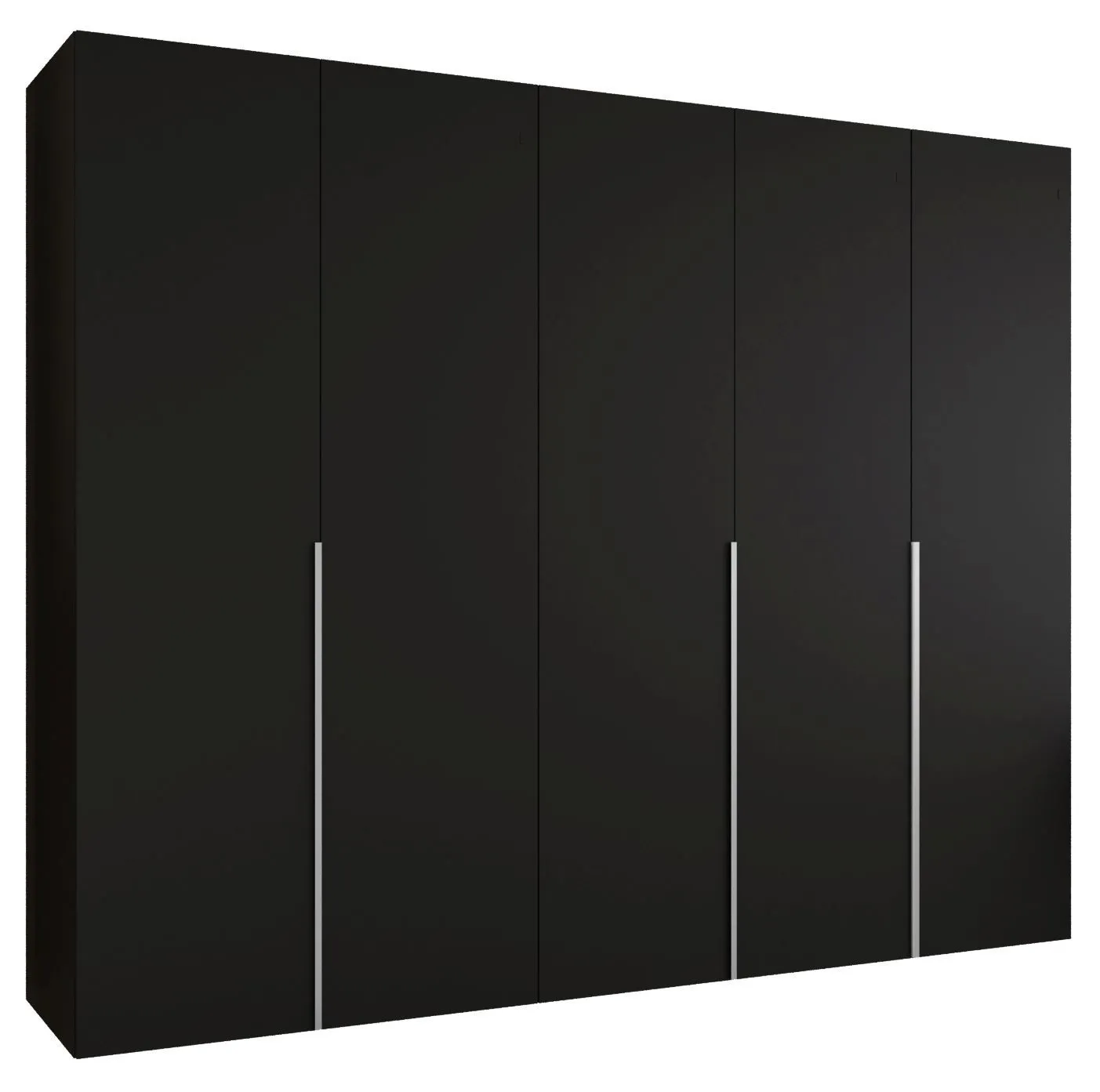 Kleiderschrank mit fünf Türen Eiger 40, Farbe: Schwarz, drei Kleiderstangen, 2,5 Meter breit, drei Fächer, Soft-Close-Funktion, Griffe: Kaschmir, Drehtürenschrank