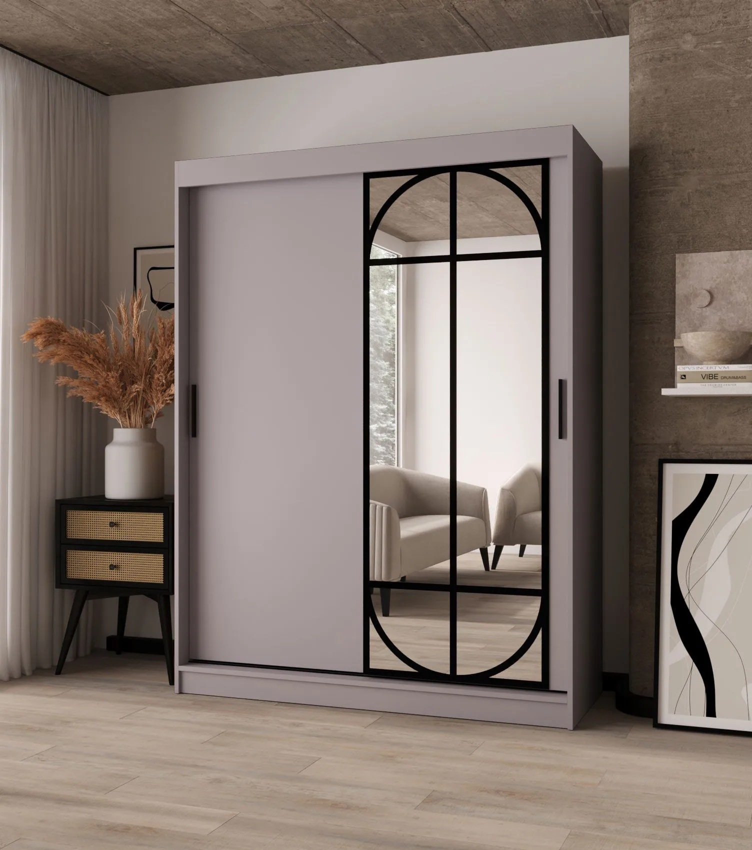 Kleiderschrank / Schiebetürenschrank | Farbe: Kaschmir | 2 Kleiderstangen | 5 Fächer | hochwertig Verarbeitet | 150 x 62 x 200 cm