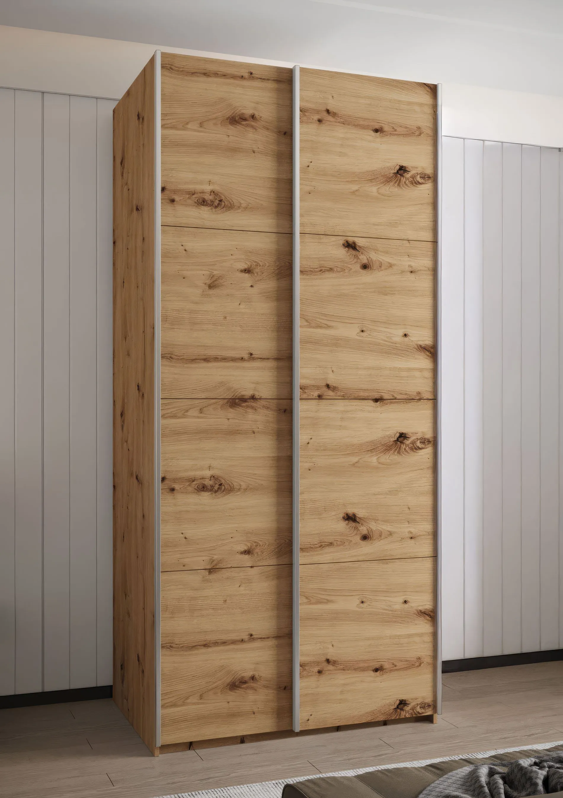 Kleiderschrank / Schiebetürenschrank | 245,5 x 110 x 64 cm | 6 Fächer | Soft-Close-Funktion | 2 Kleiderstangen | 6 Einlegeböden