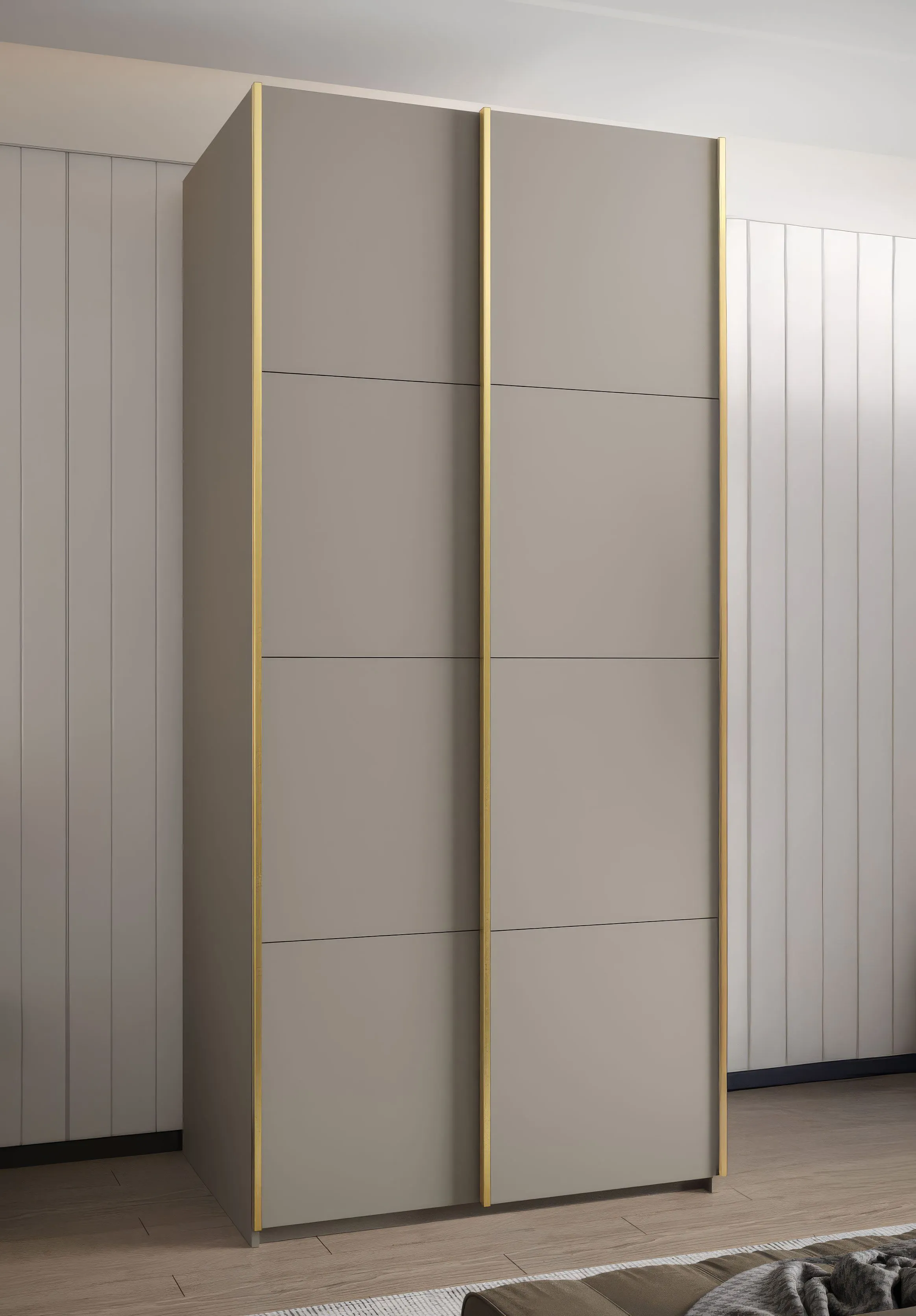 Kleiderschrank / Schiebetürenschrank | 6 Einlegeböden | 245,5 x 120 x 64 | 6 Fächer | 2 Kleiderstangen | Soft-Close | Farbe: Kaschmir