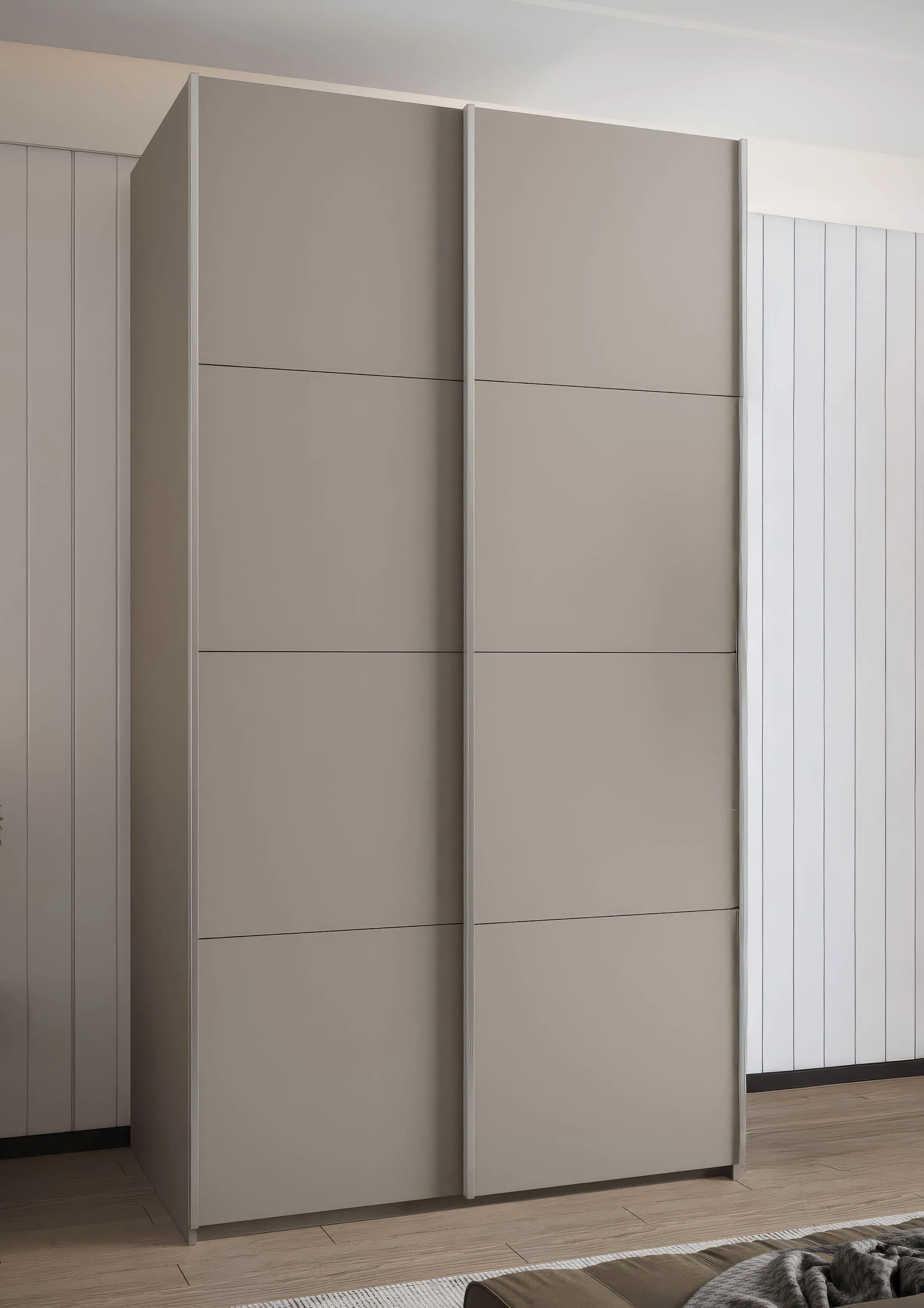Kleiderschrank / Schiebetürenschrank | 245,5 x 130 x 64 cm | 2 Kleiderstangen | 2 Schiebetüren | 6 Einlegeböden | 6 Fächer | Farbe: Kaschmir