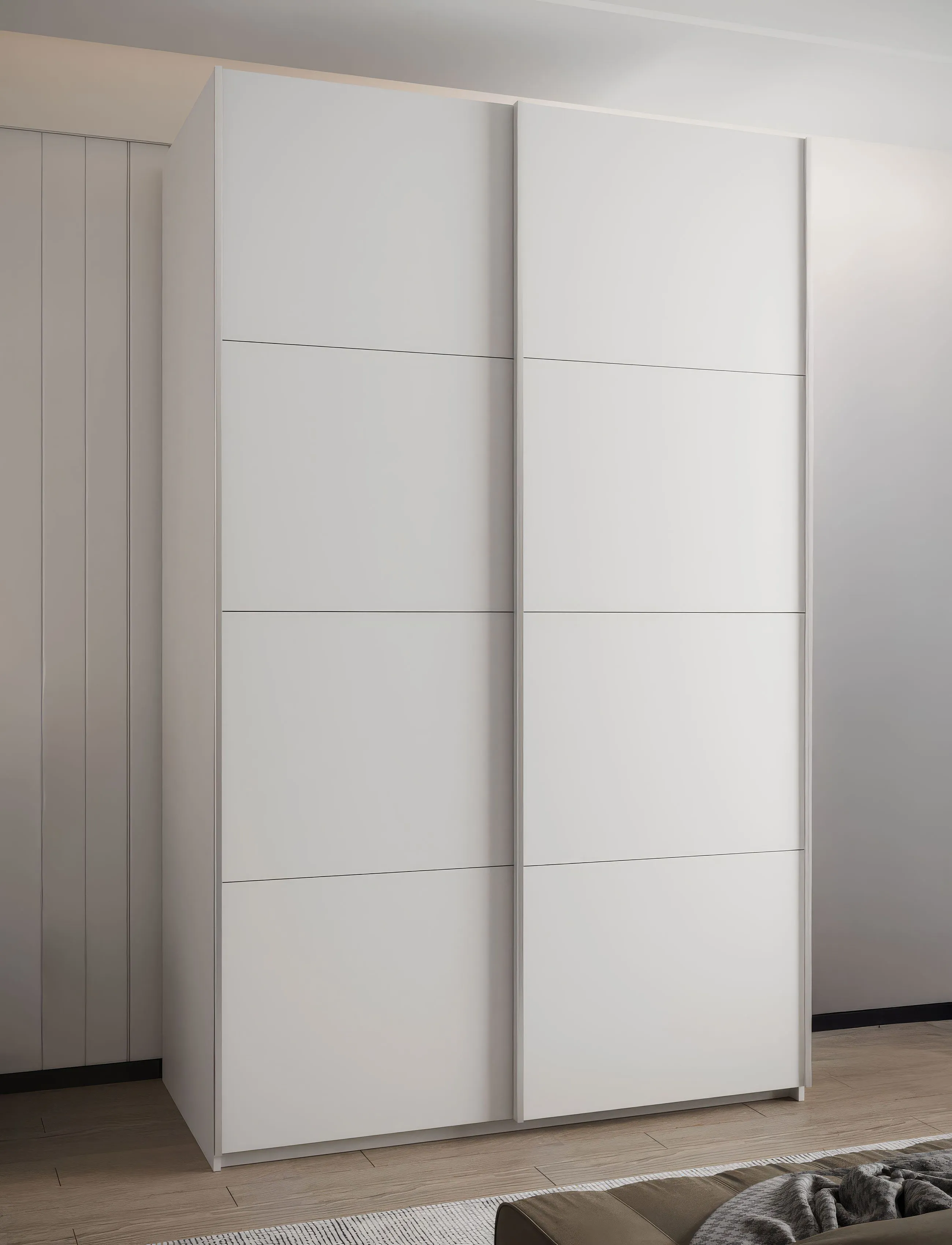 Kleiderschrank / Schiebetürenschrank | 6 Einlegeböden | 245,5 x 150 x 64 cm | 6 Fächer | 2 Kleiderstangen | 2 Schiebetüren | Soft-Close