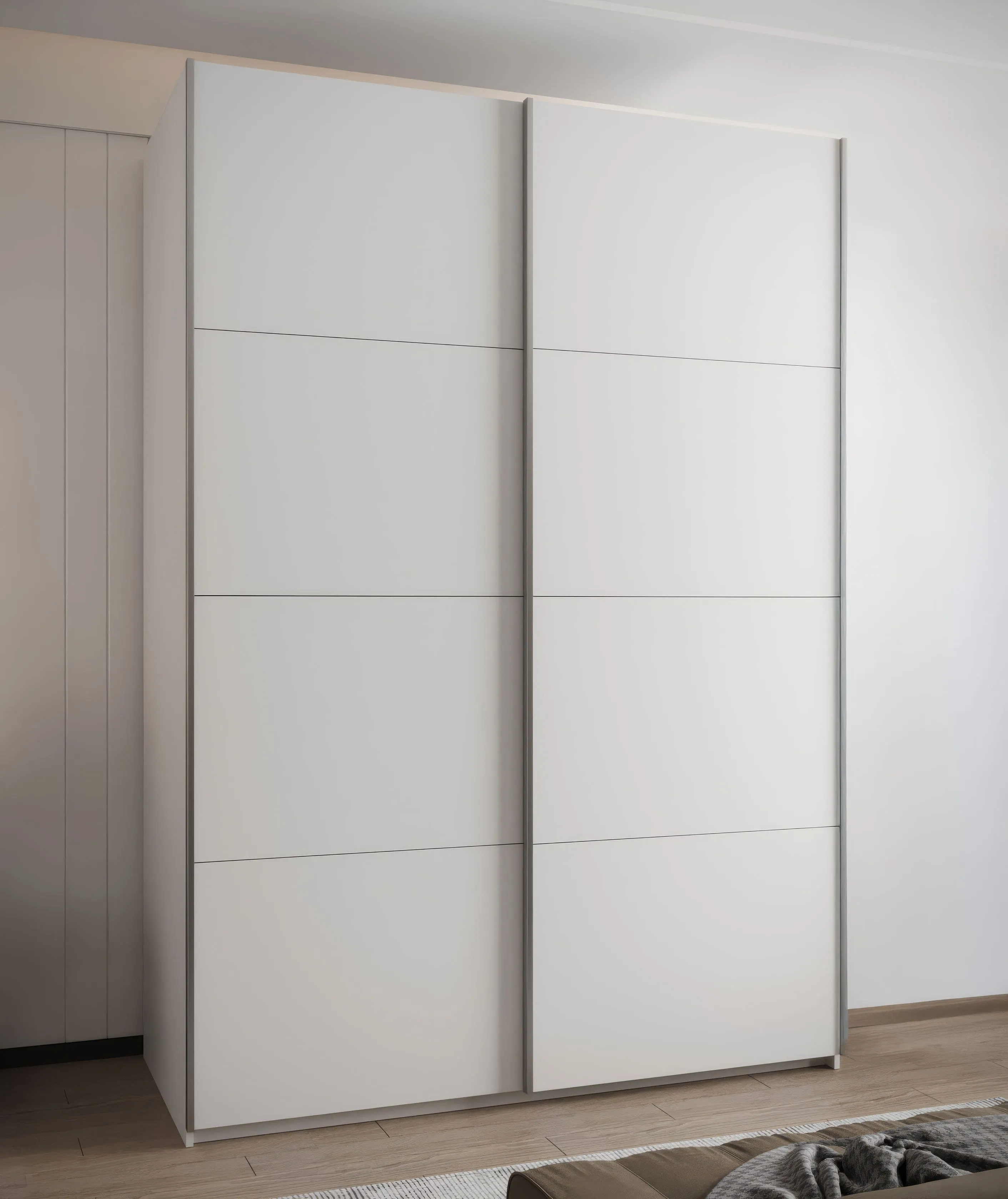 Kleiderschrank / Schiebetürenschrank | 11 Fächer | 10 Einlegeböden | 245,5 x 170 x 64 cm | 2 Kleiderstangen | 2 Schiebetüren | Farbe: Weiß