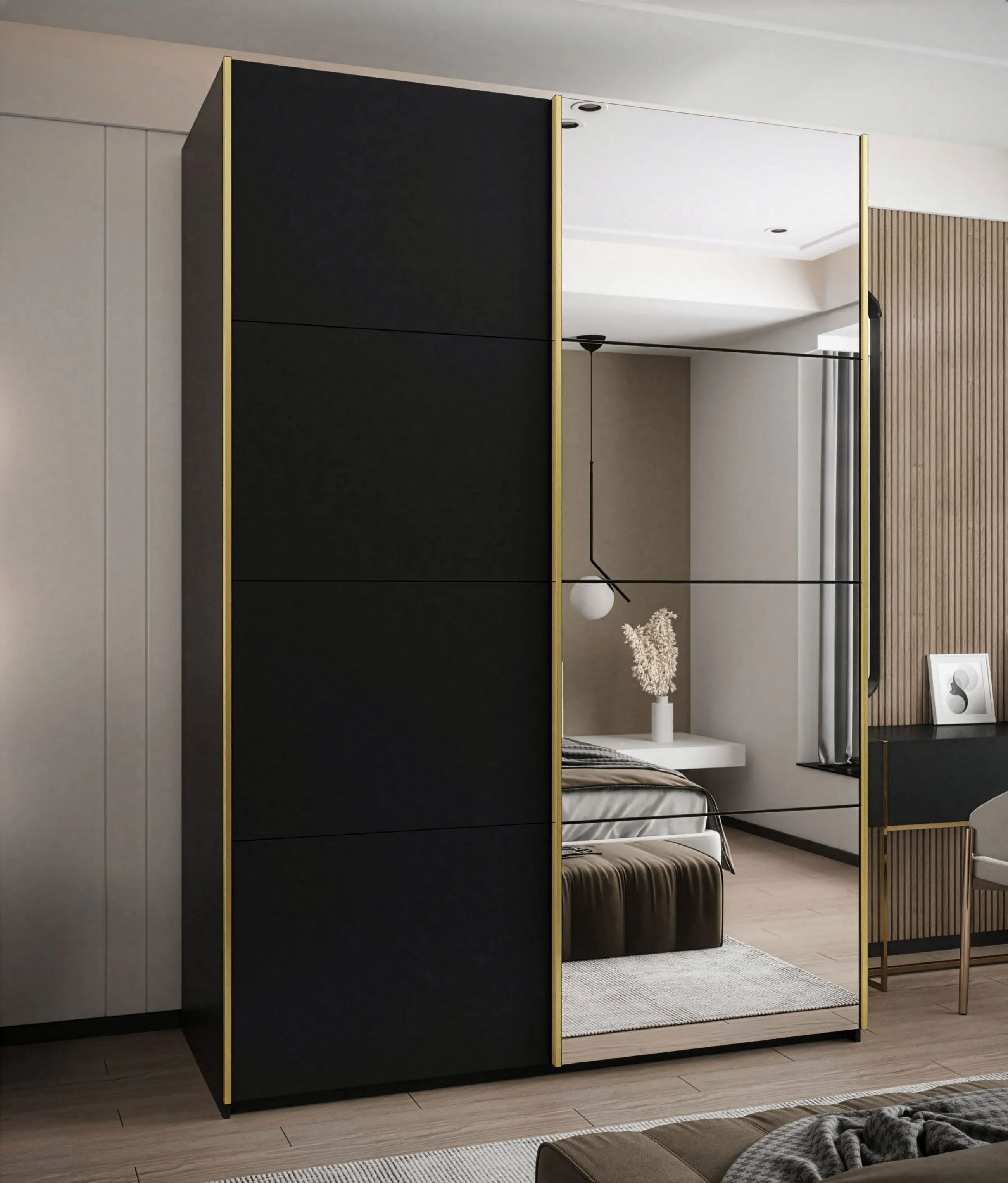 Kleiderschrank / Schiebetürenschrank | 245,5 x 170 x 64 cm | Soft-Close | 2 Kleiderstangen | 11 Fächer | Spiegel | 2 Schiebetüren