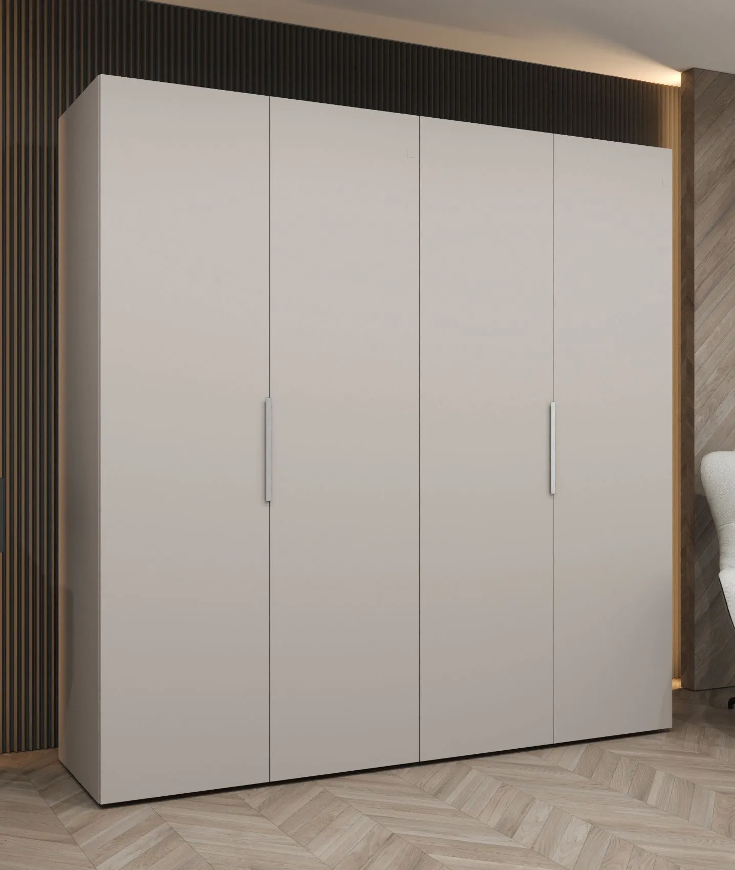 Drehtürenschrank mit 2 Meter breite Korab 32, Farbe: Kaschmir, vier Türen, Soft-Close-Funktion, zwei Fächer, Griffe: Kaschmir, zwei Kleiderstangen,