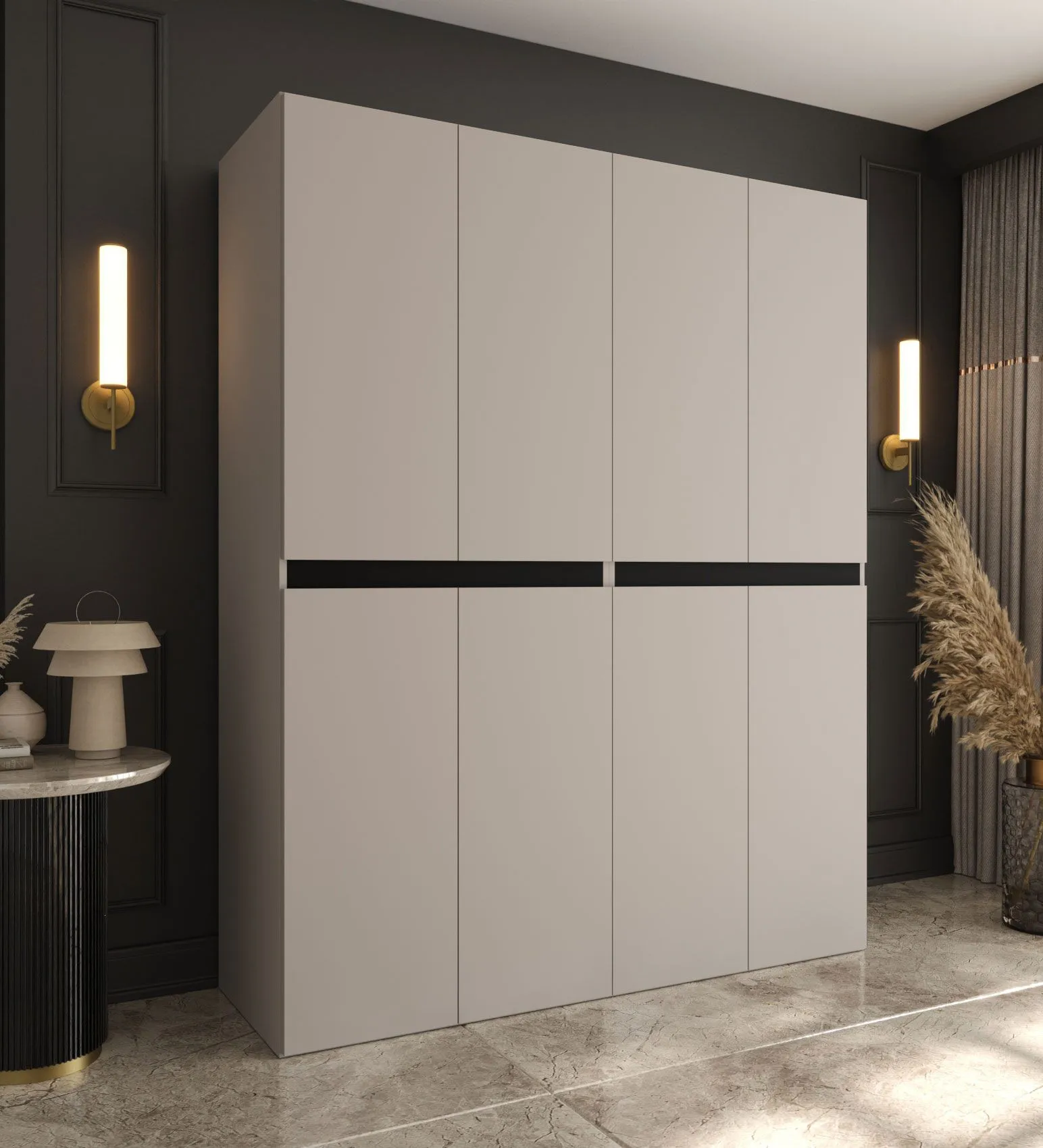 Drehtürenschrank | Kaschmir | 8 Drehtüren | 6 Fächer | 2 Kleiderstangen | Kleiderschrank | 180 x 52 x 203 cm | hochwertig Verarbeitet