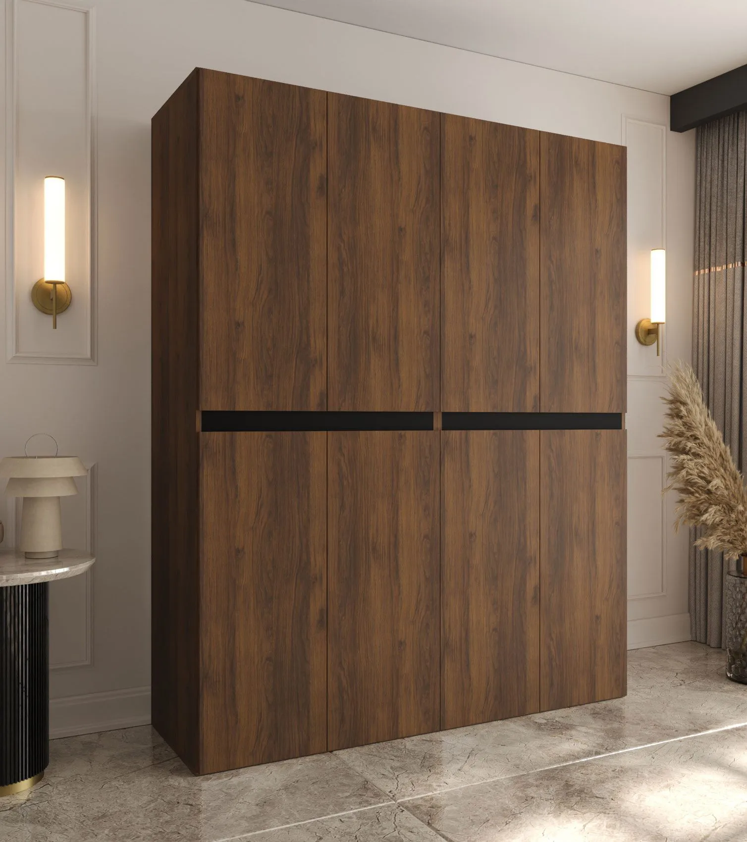 Drehtürenschrank | Farbe: Walnuss Warmia | 8 Drehtüren | 6 Fächer | 2 Kleiderstangen | Kleiderschrank | 180 x 52 x 203 cm | hochwertig Verarbeitet
