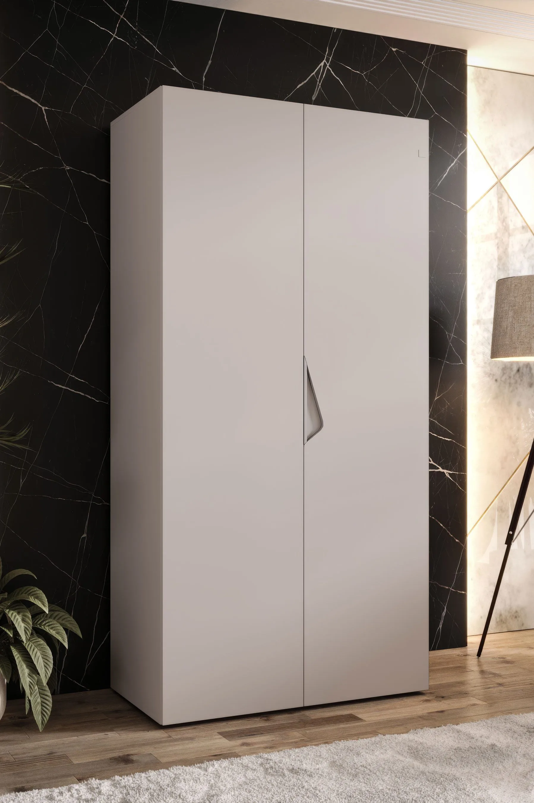 Drehtürenschrank / Kleiderschrank | 1 Meter breit | ABS-Kantenschutz | Griffe: Kaschmir | Farbe: Kaschmir | Maße: 100 x 52 x 202 cm