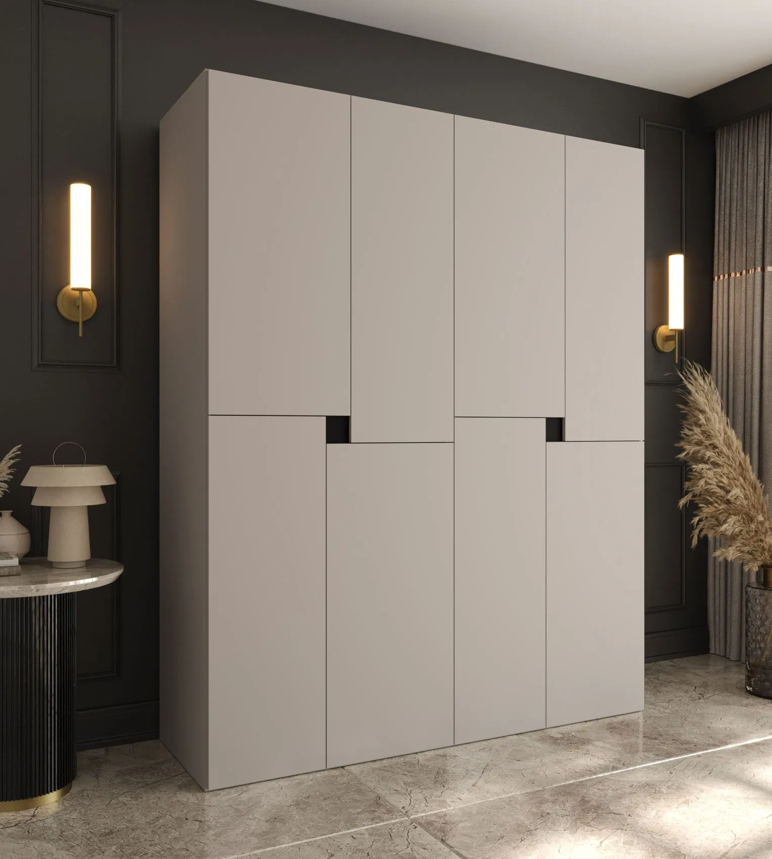 Drehtürenschrank | Kaschmir | 8 Drehtüren | 6 Fächer | 2 Kleiderstangen | Kleiderschrank | 180 x 52 x 203 cm | hochwertig Verarbeitet
