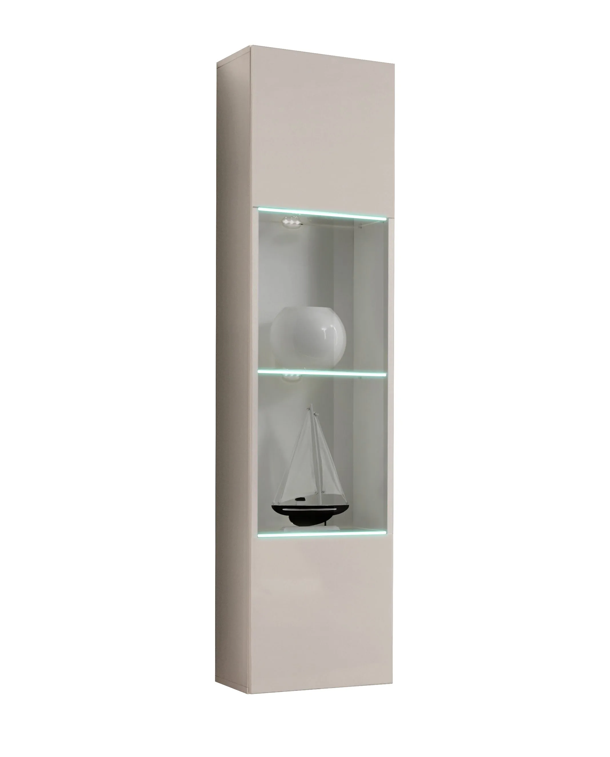 Hängevitrine | Push-to-open Funktion | 1 Glastür | Farbe: Kaschmir | 4 Fächer | Maße: 40 x 29 x 170 cm