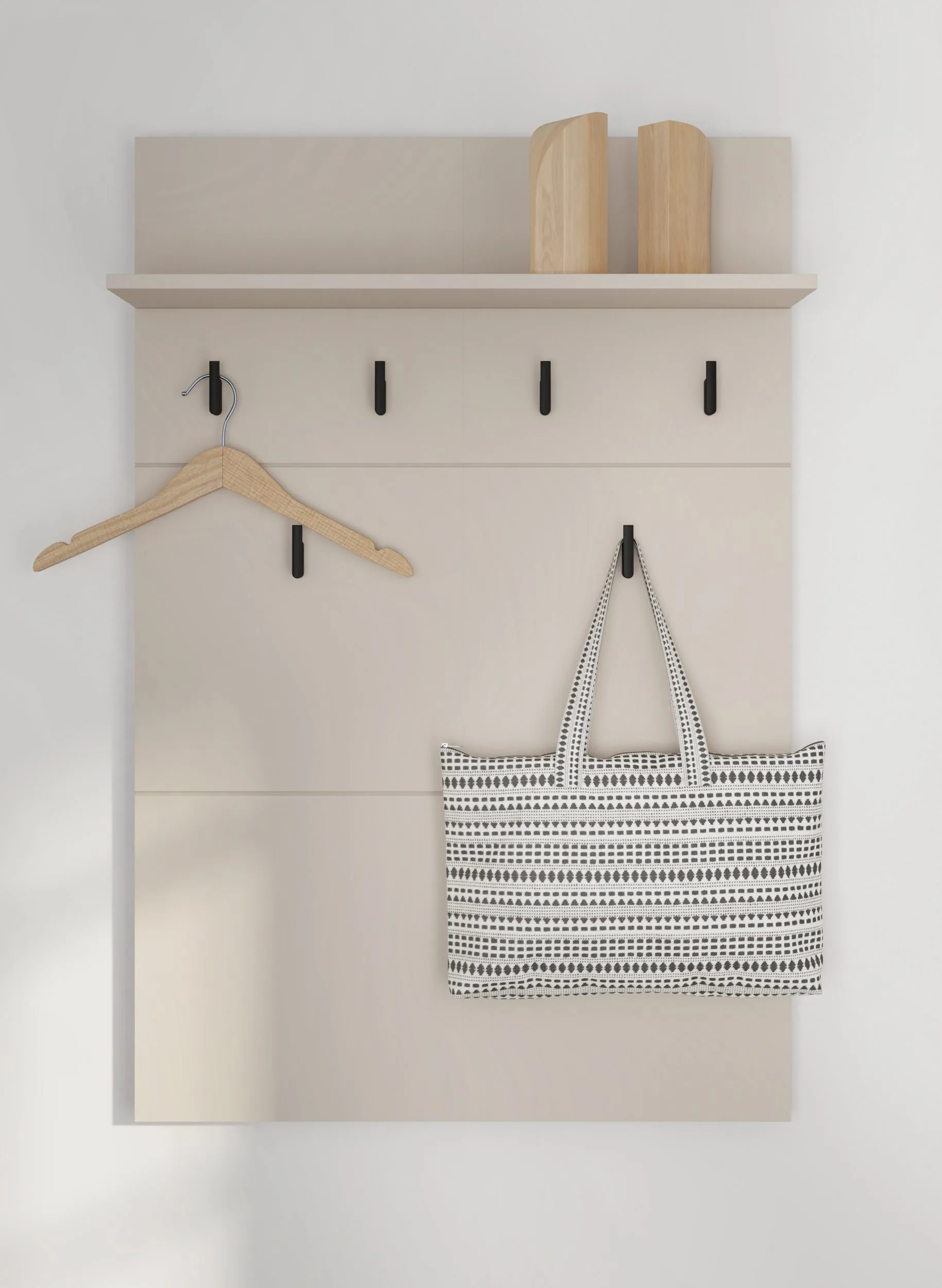 Garderobe | 6 Haken | Farbe: Kaschmir | ABS-Kanten | 1 Ablagefläche | Maße: 77 x 19,5 x 115 cm | Haken: Schwarz