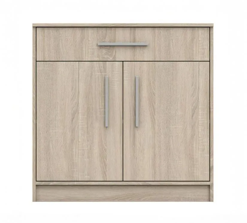 Kommode | 85 x 86 x 41 cm | Eiche | Grampian 01 | 2 Türen | 1 Schublade | 2 Fächer | dünne silberfarbene Griffe | Holzoptik | Einfarbig