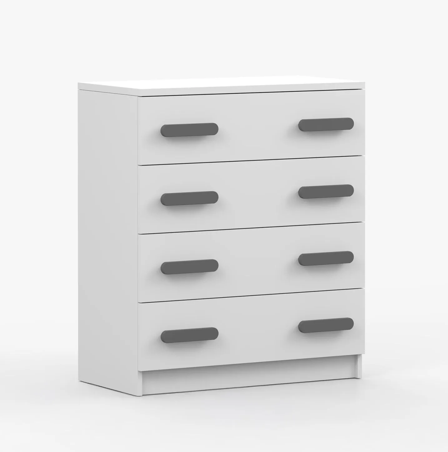 80 cm breite Kommode | 90 x 80 x 40 cm | Weiß | graue Holzgriffe | Smolikas 24 | 4 geräumige Schubladen | Kinder