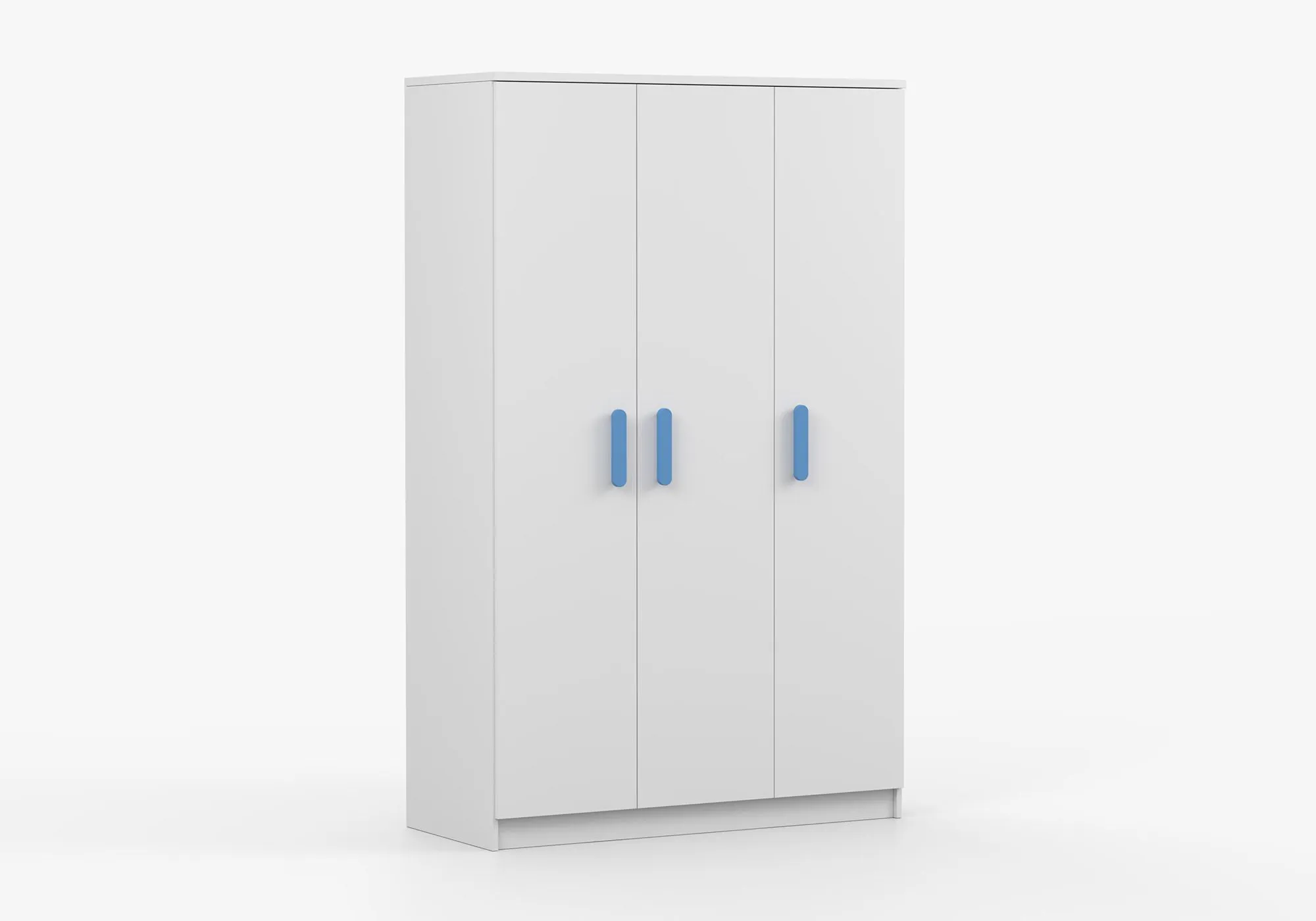 Kleiderschrank / Drehtürenschrank 1,2 Meter breit | Smolikas 118 | 192 x 120 x 50 cm | Weiß | Holzgriffe | 3 Türen | Kleiderstange