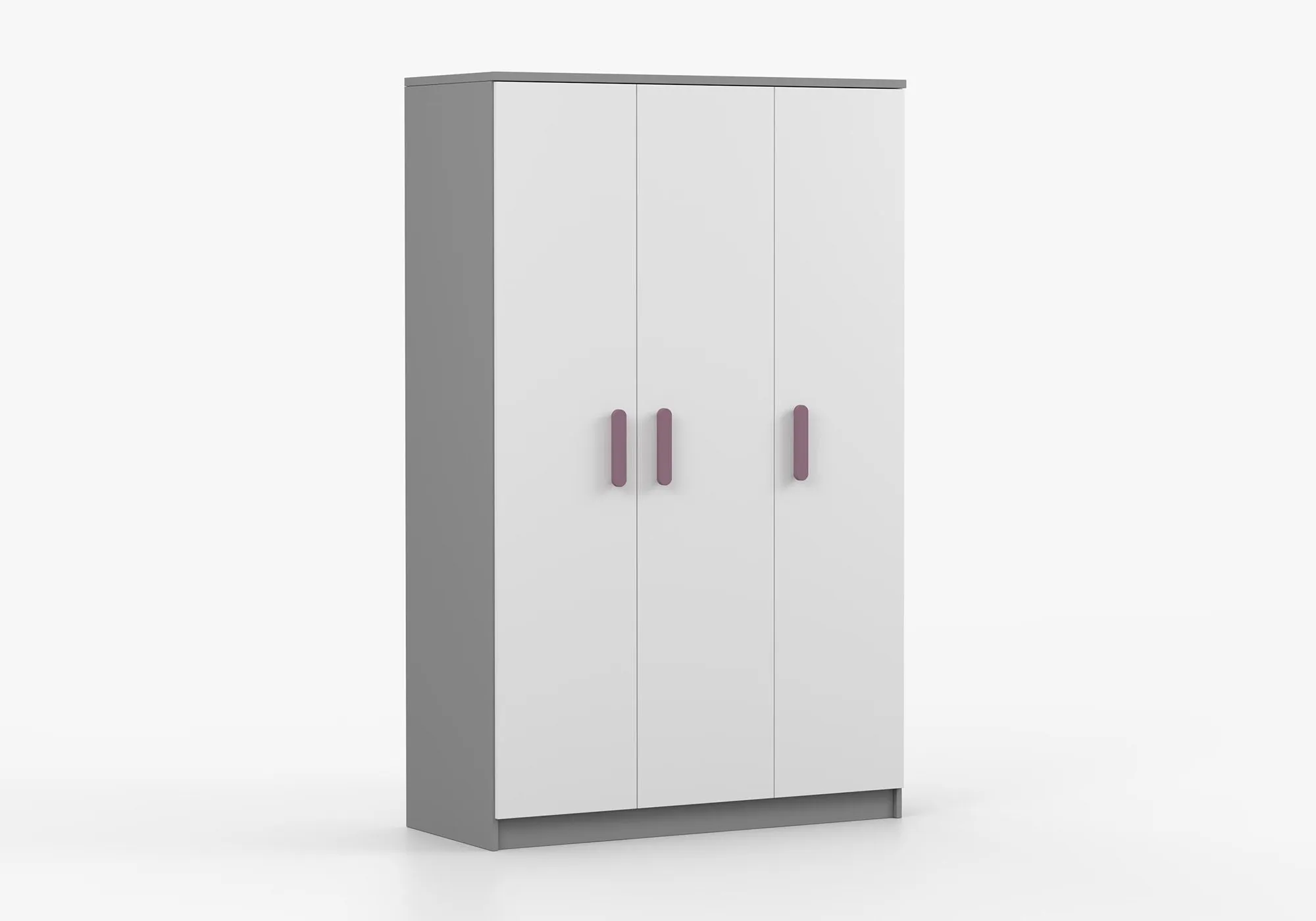 Kleiderschrank / Drehtürenschrank 1,2 Meter breit | Smolikas 113 | 192 x 120 x 50 cm | Holzgriffe | Weiß / Grau | 3 Türen | 9 Fächer