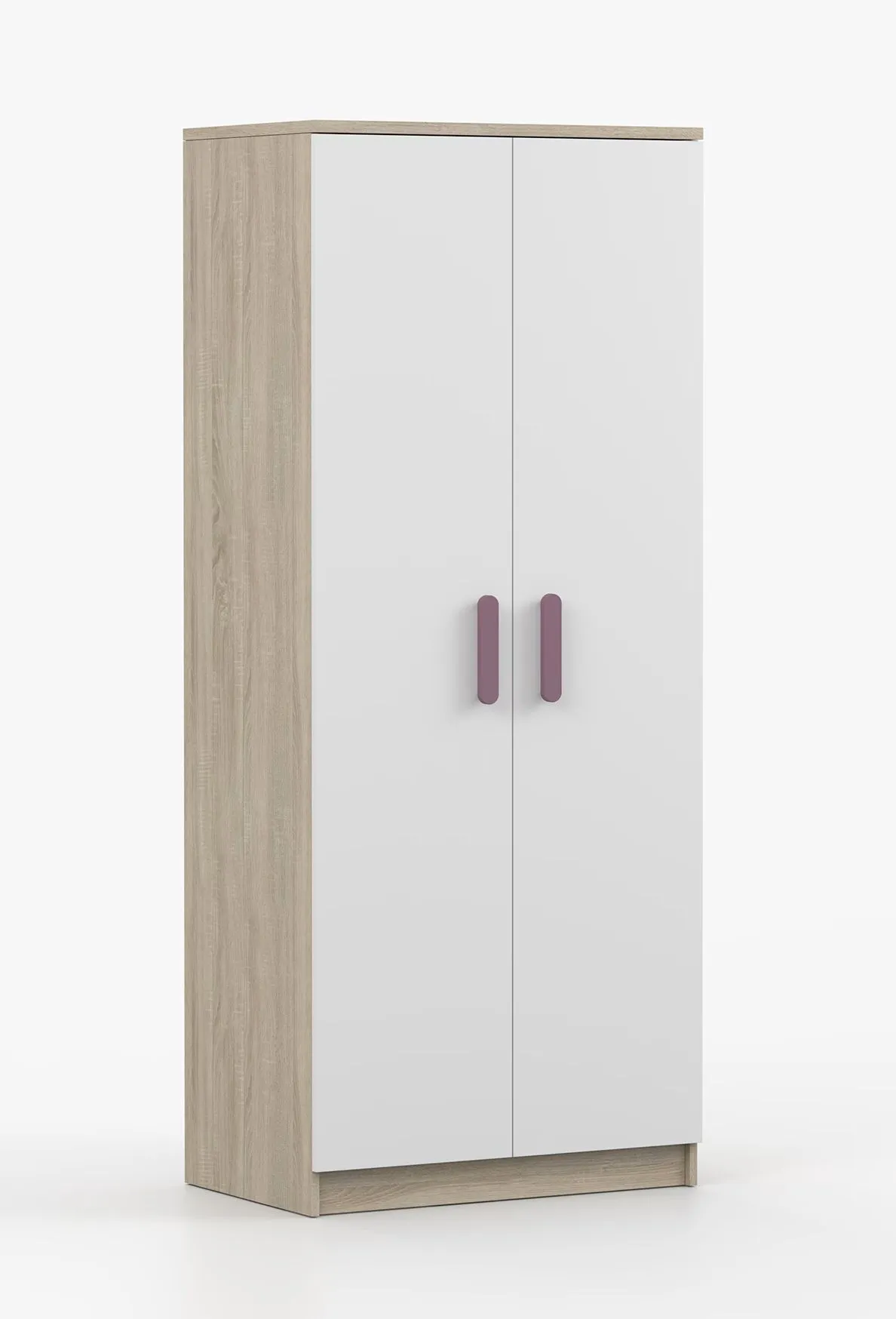 Drehtürenschrank / Kleiderschrank | 192 x 80 x 50 cm | Weiß / Sonoma Eiche | Smolikas 54 | 2 Türen | Kleiderstange | 5 Fächer