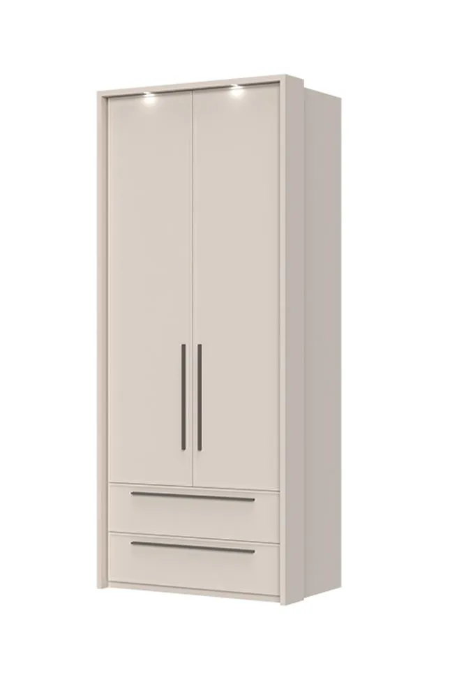 Kleiderschrank mit zwei Schubladen Neiafu 59, Farbe: Kaschmir, zwei Türen, Soft-Close-Funktion, Maße: 226 x 97 x 60 cm, verstellbare Füße, für Schlafzimmer