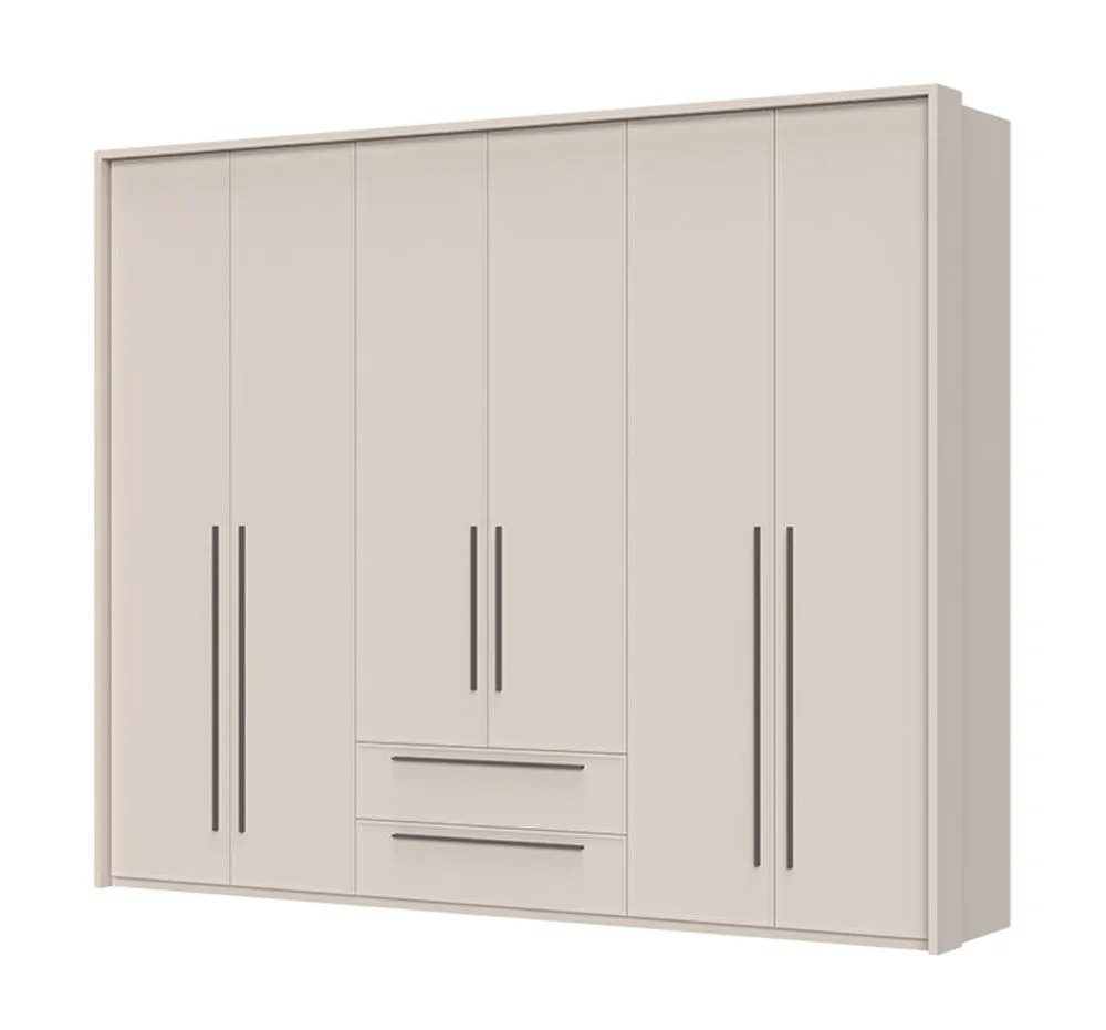 Großer Kleiderschrank mit zwei Schubladen Neiafu 50, Soft-Close-Funktion, Farbe: Kaschmir, verstellbare Füße, Maße: 226 x 277 x 60 cm, drei Kleiderstangen