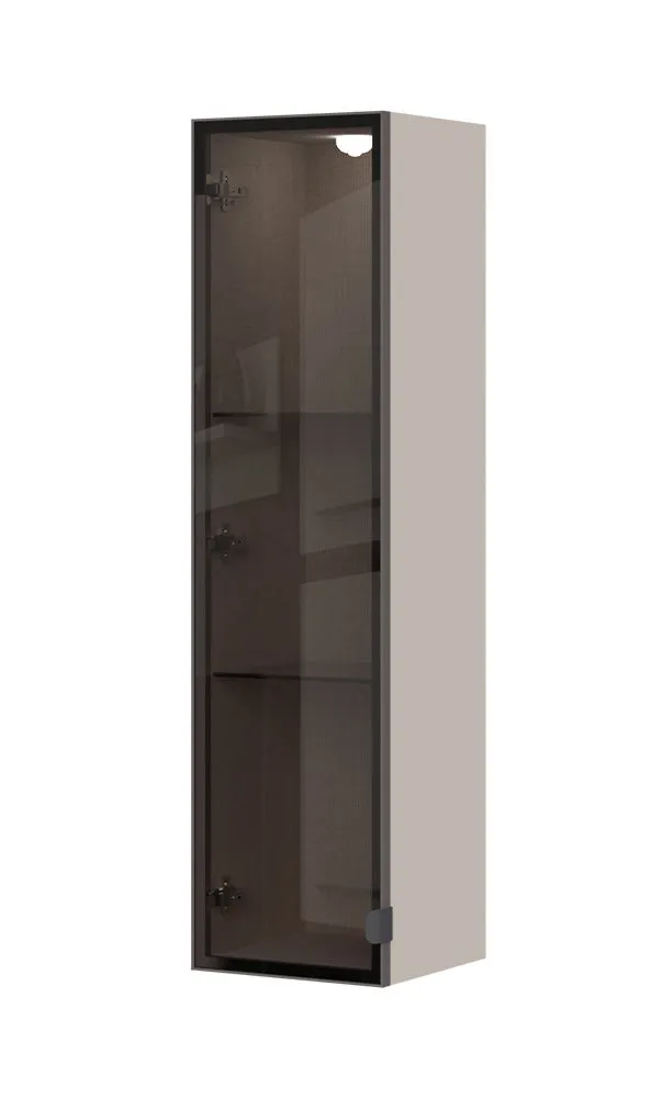 Hängevitrine mit getönter Glastür Neiafu 127, Farbe: Kaschmir, inkl. LED-Beleuchtung, drei Fächer, Maße: 115 x 30 x 29 cm, zwei Glaseinlegeböden, Soft-Close