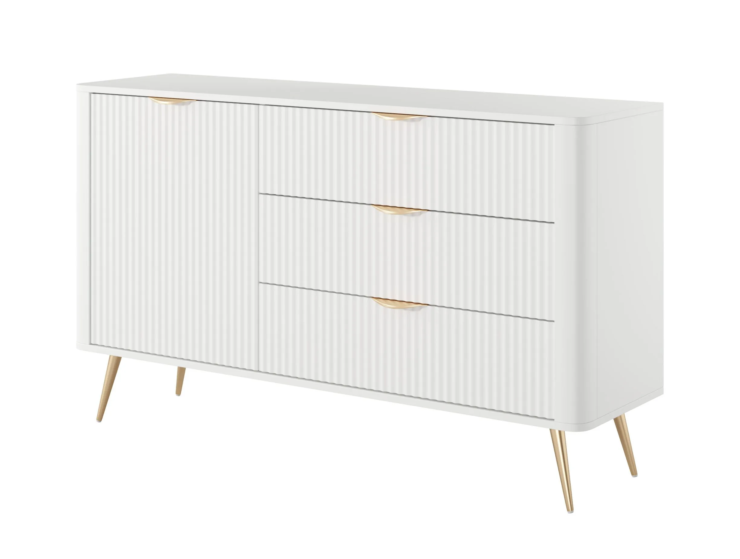 Kommode | modern | 3 Schubladen | 2 Fächer | Weiß | hochwertiges Material | Maße: 81 x 138 x 38 cm | Griffe & Beine: Metall