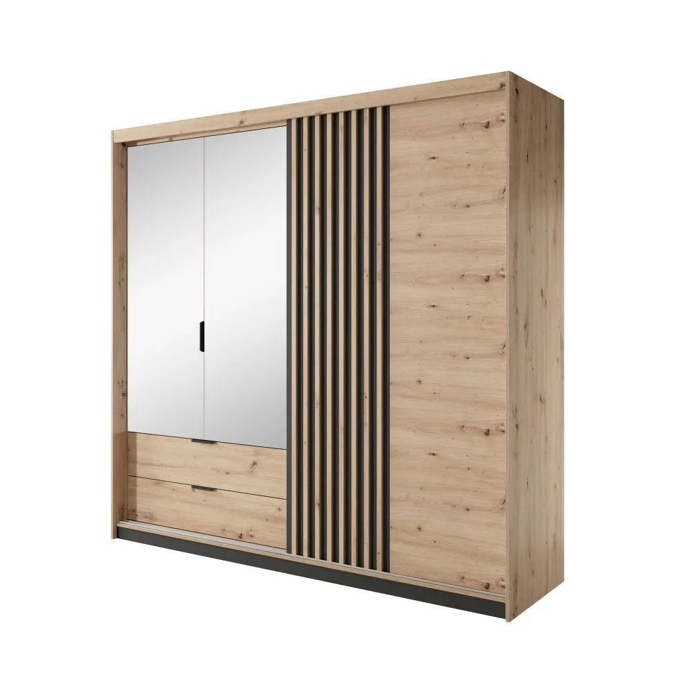Großer Kleiderschrank mit zwei Kleiderstangen Chebba 01, Farbe: Eiche Artisan / Anthrazit