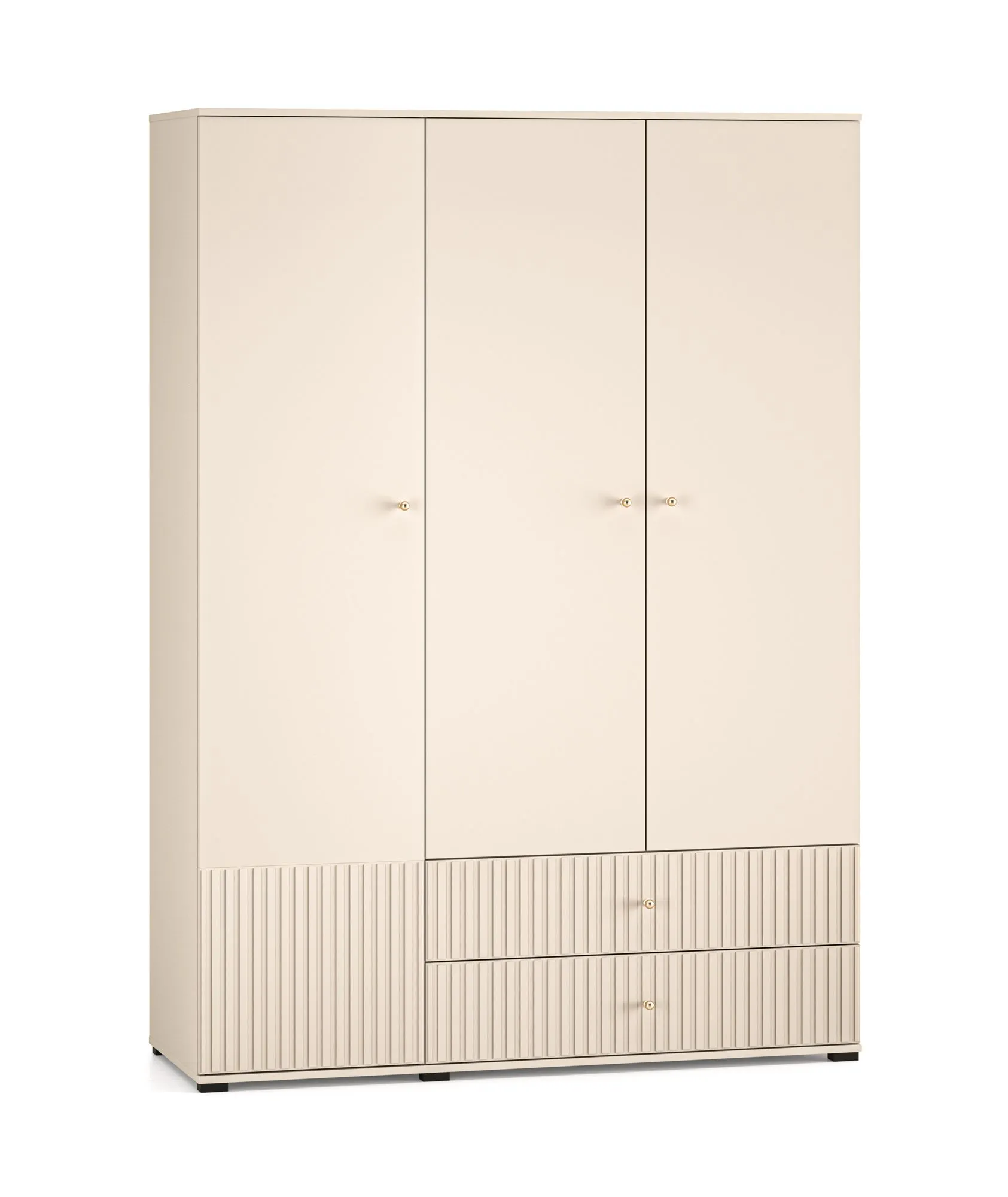 Hochwertiger Kleiderschrank mit viel Stauraum Petkula 22, Farbe: Beige hell, zwei Schubladen, 6 Fächer, 1,5 Meter breit, eine Kleiderstange,