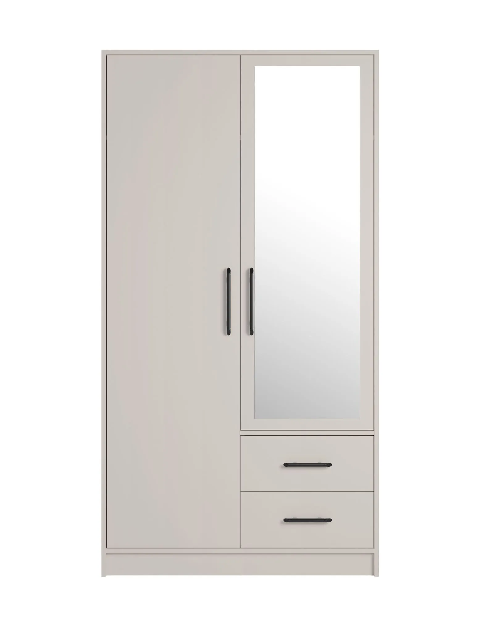 Schmaler Kleiderschrank mit Spiegel Hannut 13, Farbe: Kaschmir, zwei Türen, zwei Schubladen, eine Kleiderstange, Maße: 190 x 100 x 56 cm, ein